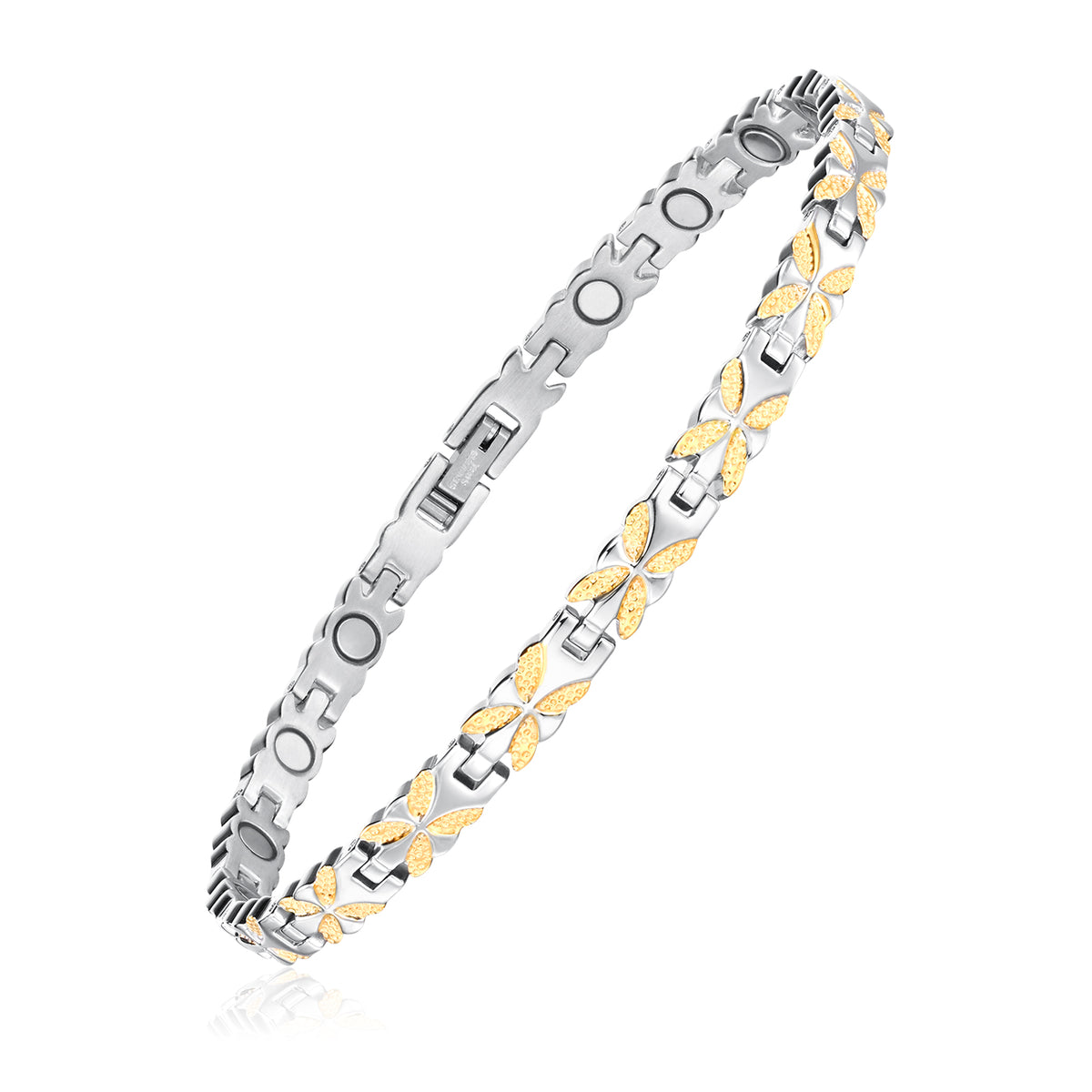 USWEL Magnetic Therapy Bracelet for Women, Pain Relieving for Carpal Tunnel and Arthritis, Balance Wrist Band for Blood Pressure and Fatigue，Adjustable Bracelet Length with Sizing Tool for Perfect Fit--UJ002 2 tones