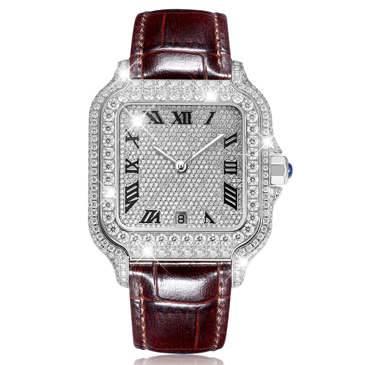 USWEL Lab Stone Custom Watch with Leather Strap and Roman Numerals