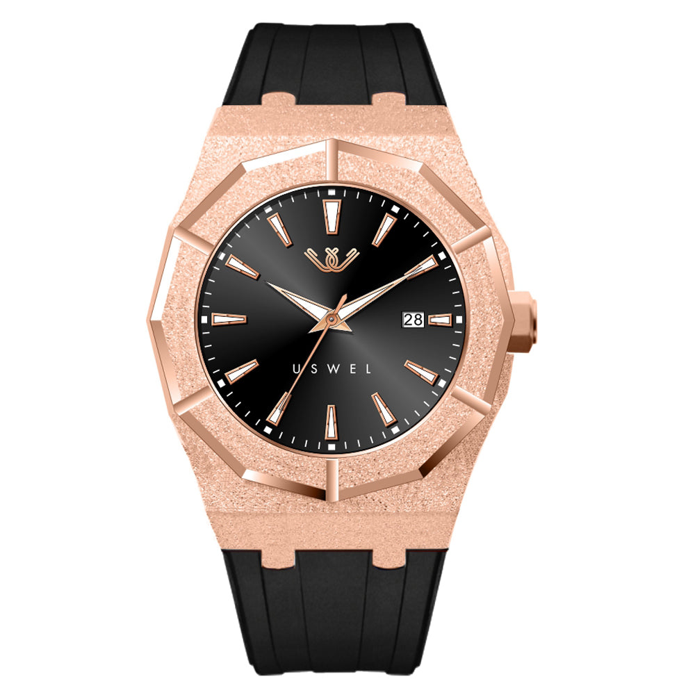 USWEL Classic Vintage Watch for Men, Frosted Case and Silicon Strap and 50M Water Proof - 42MM - Model U001R
