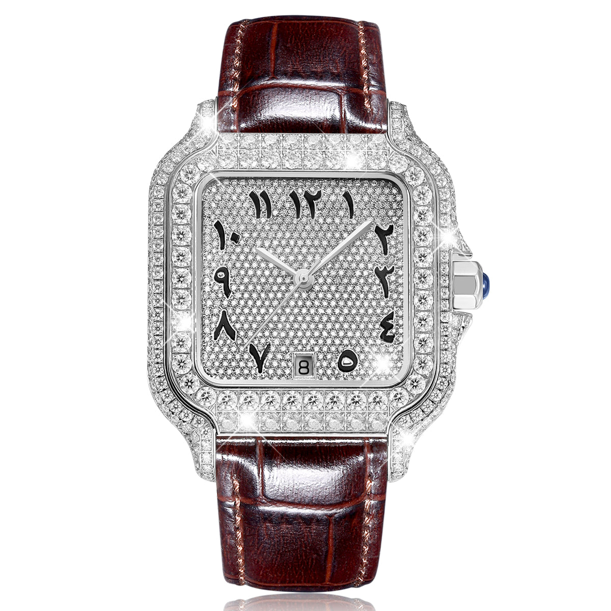 USWEL Lab Stone Custom Watch with Leather Strap and Arab Numerals
