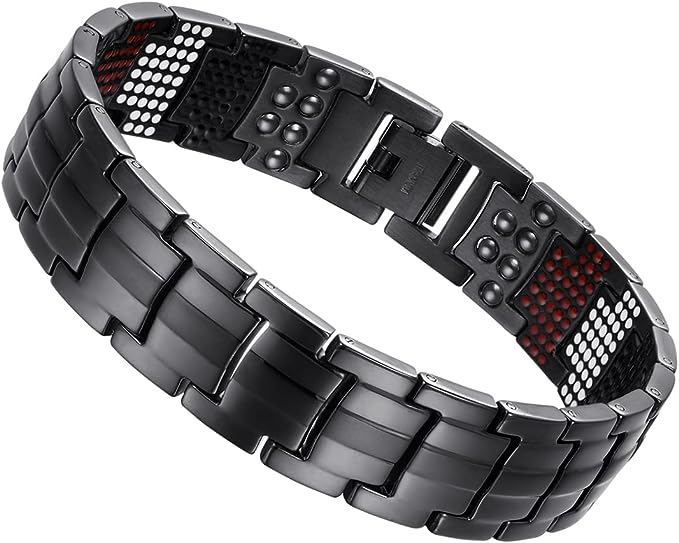 USWEL Men’s Magnetic Bracelet, Pain Relieving for Carpal Tunnel and Arthritis, 591pcs of Minerals Backside，Adjustable Bracelet Length with Sizing Tool for Perfect Fit --UJ005 Black