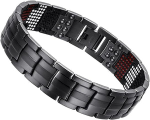 USWEL Men’s Magnetic Bracelet, Pain Relieving for Carpal Tunnel and Arthritis, 591pcs of Minerals Backside，Adjustable Bracelet Length with Sizing Tool for Perfect Fit --UJ005 Black