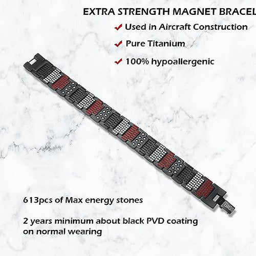 USWEL Max Energy Bracelet for Men, Pain Relieving for Carpal Tunnel and Arthritis, Balance Wrist Band for Blood Pressure and Fatigue，Adjustable Bracelet Length with Sizing Tool for Perfect Fit--UJ001 Black