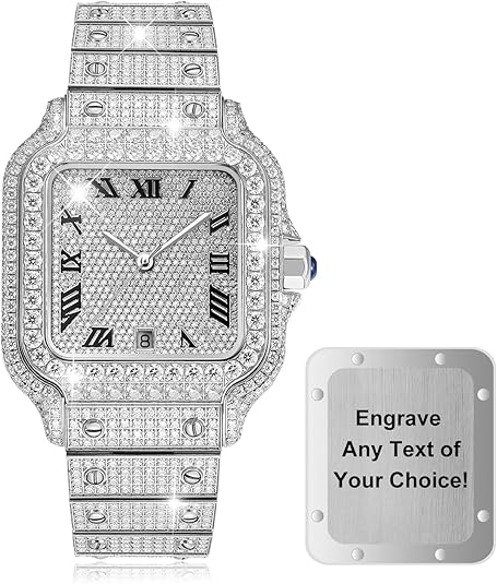USWEL VVS Moissanite Personalized Watch with Black Roma Number