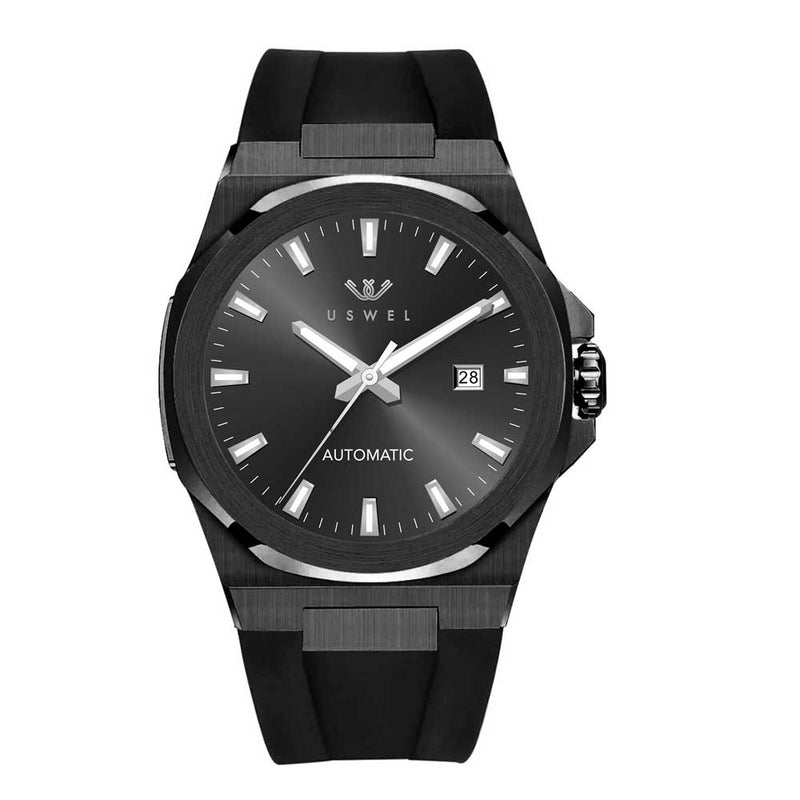 USWEL Trendy Watch with Vulcanized Rubber Strap, Seiko Automatic Movement and Sapphire Glass - 100m Water Proof - 42MM - Model U003