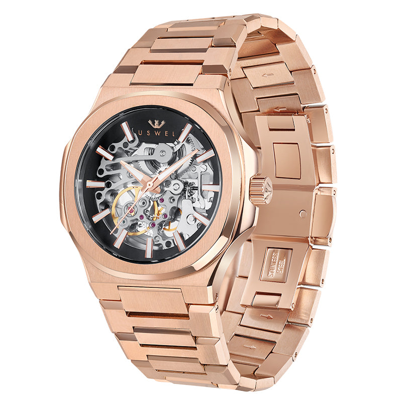 USWEL Automatic Mechanical Wrist Watch for Men with Star Dust Dial, Fashion Self-Winding Watches for Men Stainless Steel Waterproof Luminous Sapphire