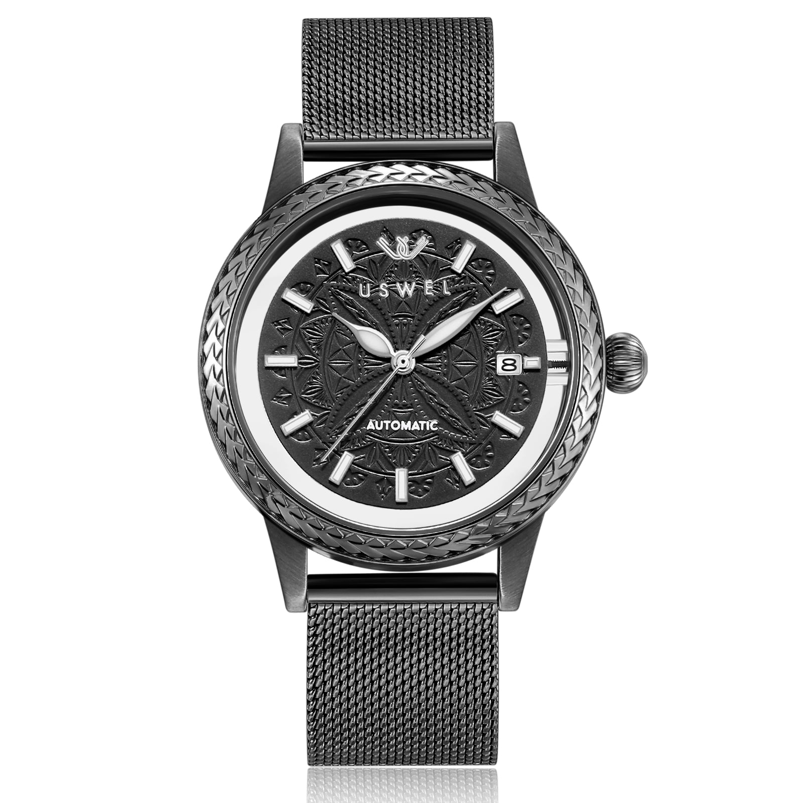 USWEL Automatic Mechanical Wrist Watch for Men with Star Dust Dial, Fashion Self-Winding Watches for Men Stainless Steel Waterproof Luminous Sapphire