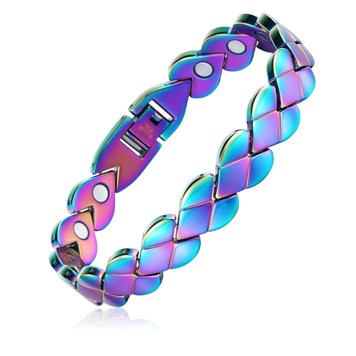 USWEL Ultra Strength Magnetic Bracelet - Lymph Detox Magnetic Bracelets for Women - Adjustable Length with Sizing Tool, Rainbow Gradient Plating Jewelry Gift