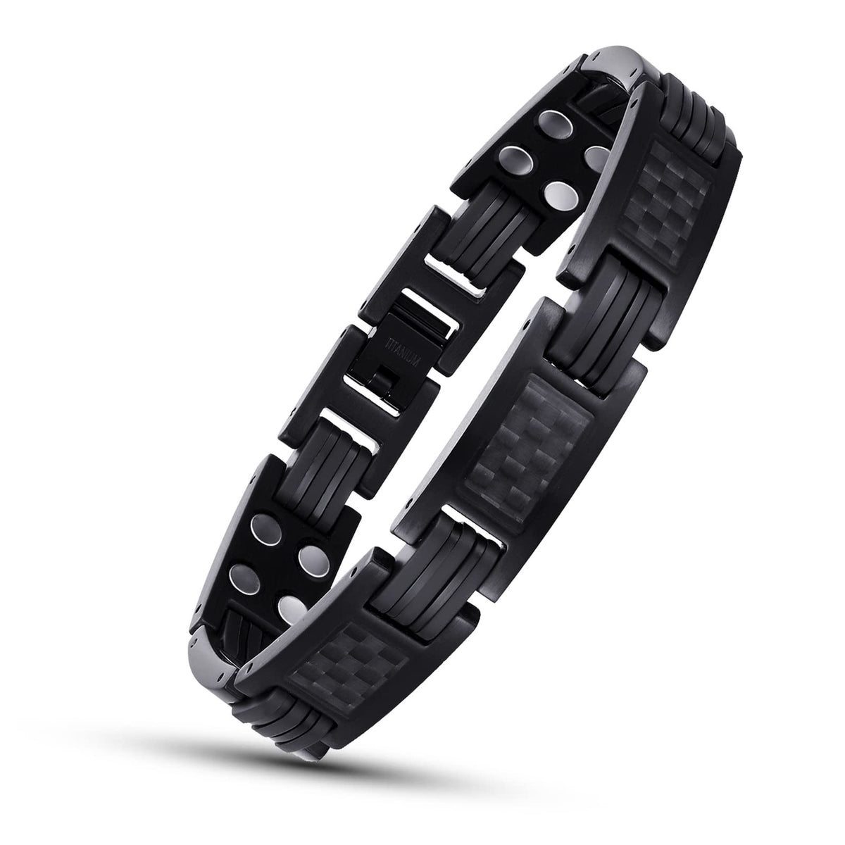 USWEL Ultra Strength Magnetic Bracelet - Magnetic Bracelets for Men, Mens Carbon Fiber Titanium Bracelet Size Adjusting Tool and Gift Box Included (8.5inch)