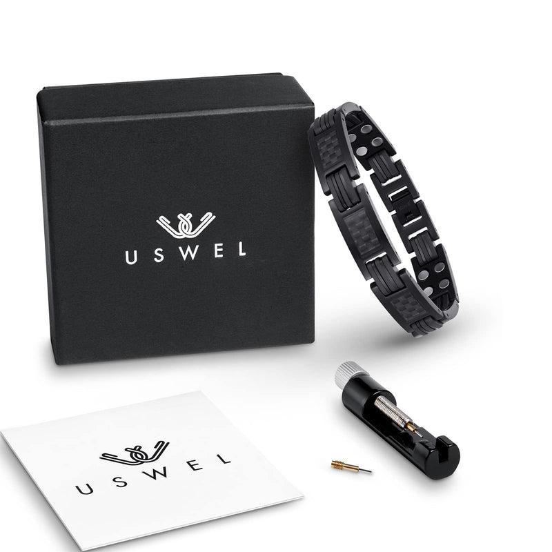 USWEL Ultra Strength Magnetic Bracelet - Magnetic Bracelets for Men, Mens Carbon Fiber Titanium Bracelet Size Adjusting Tool and Gift Box Included (8.5inch)