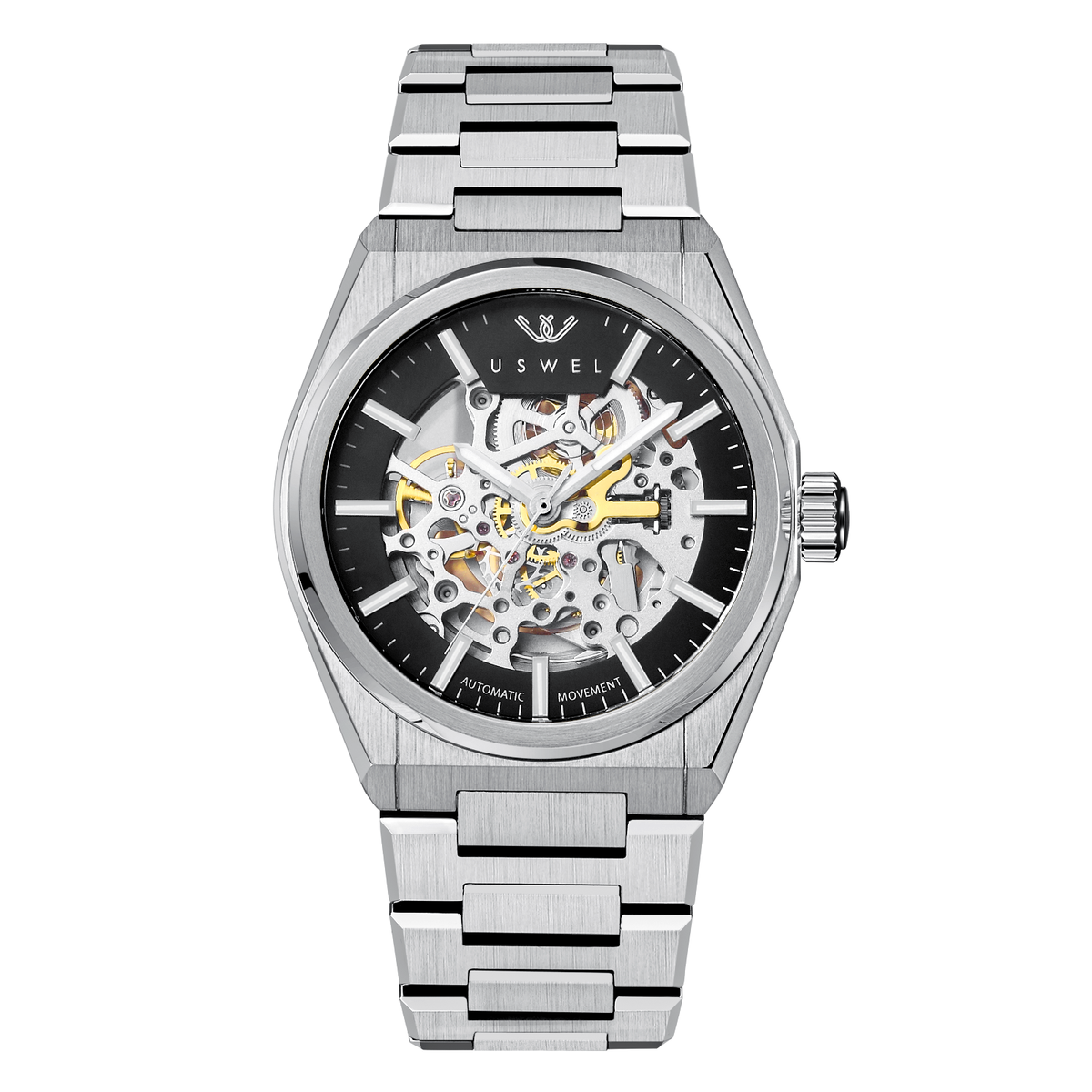 USWEL All Steel Skeleton Automatic Watch for Men 42mm Case and Saphhire Glass 2 Years Warranty （Four colors）
